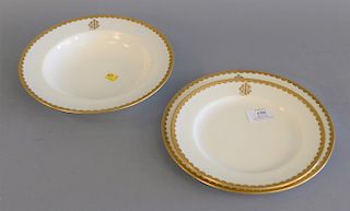 Mintons porcelain partial dinner service set, ivory with gold border, pattern number G4569, retailer's mark for Mortlocks, Oxford St...