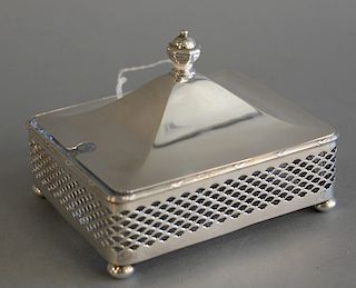 Sterling silver caviar dish, 20th century, the rectangular dish with domed silver cover and glass liner. ht. 4 in., wd. 4 1/4 in., l...