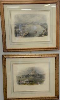 Set of four William Pate colored lithographs after William Momberger "Lake George", "Sugar Loaf Mountain Winona, Min", "Wabush River...