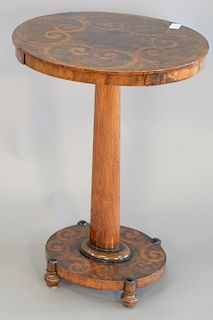 Continental biedermeier inlaid walnut oval side table, inlaid with stylized scrolls. ht. 28 in. top: 17 3/4" x 19 3/4".