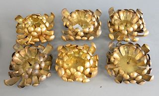 Set of six brass flower prickets, Japanese lotus form candle holder marked made in Japan. ht. 2 1/2 in.