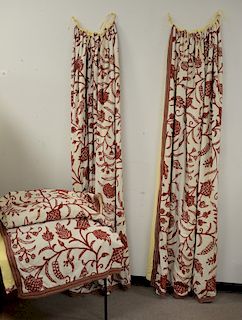 Custom window drapes, curtains with embroidered twill. ht. 96 in., approx wd. 60 in.