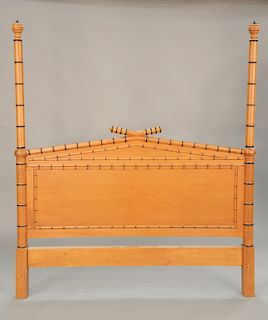 Faux bamboo and maple queen sized bed. ht. 73 in., wd. 62 in., dp. 84 in.