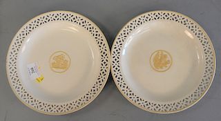 Set of eleven wedgwood creamware reticulated dessert plates, black printed wedgwood etruria England mark and impressed uppercase mar...