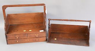 Two piece lot to include George III mahogany cheveret with carrying handle and two short and a long drawer, 19th century, along with...