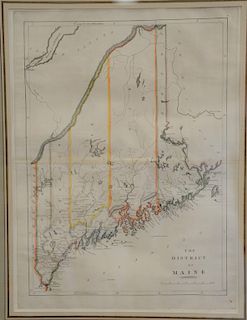 The District of Maine, colored engraved map, Engraved by John Warnicke 1812. sight size: 17" x 12 3/4".