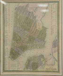 City of New York, Manhattan, hand colored engraved map.