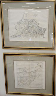 Set of four hand colored engraved maps, state of Ohio, Virginia, Maryland and Delaware, early 19th century. sight size: 16 1/2" x 9 ...