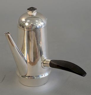 Mexican silver cafe au lait pot with side spout and turned wood handle, ht. 6 3/4 in. 12.9 t.oz.