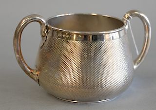 Silver sugar bowl having matted surface and two handles, mark of Hunt and Roskell, London. ht. 4 1/4 in. 14 t.oz.