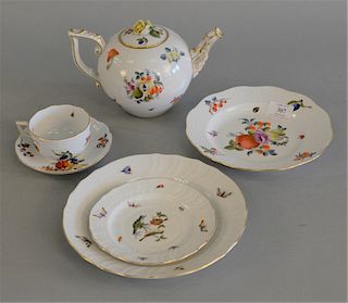 Forty two piece Herend porcelain set Meissen style with fruits and flowers to include set of twelve luncheon plates, thirteen saucer...
