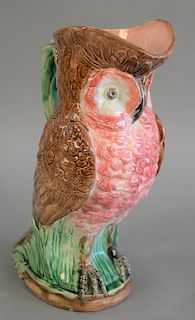 Majolica owl form jug. ht. 11 1/4 in.