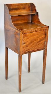 George III mahogany bedside cabinet, inlaid, 18th century. ht. 38 in., wd. 15 in., dp. 14 in.