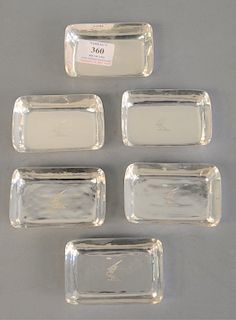 Set of six American silver dishes , rectangular and engraved with crest. ht. 2 3/8 in. 9.8 t.oz.