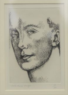 Valentine Hugo (1890 - 1968), etching, circa 1950, untitled bust, signed in pencil, numbered 11/40. plate 5 3/4" x 4".