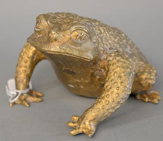 Large life size heavy brass toad figure. ht. 4 1/4 in.