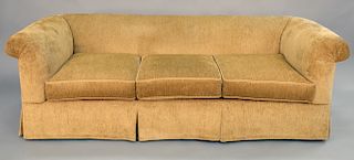 Custom contemporary gold Chenille sofa, nice condition, clean. ht. 29 in., lg. 90 in., dp. 34 in.
