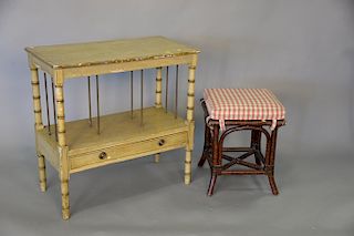Two piece lot to include faux bamboo stand with one drawer along with a bamboo stool. stand ht. 30 in. top: 16 1/2 in. x 30 in., sto...