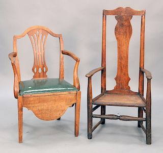 Two continental arm chairs, one primitive with splat back.