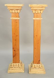 Pair of pine carved pedestal