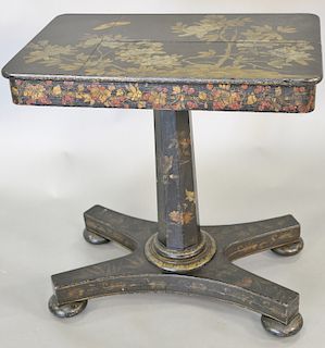 Early Victorian black gilt and polychrome Japanned games table with adjustable reading rest, mid 19th century. wd. 18 in., ht. 28 1/...
