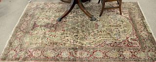 Kashan silk Oriental rug, three dimensional with birds, animals and serpents, signed, 20th century. 4'5" x 7'.
