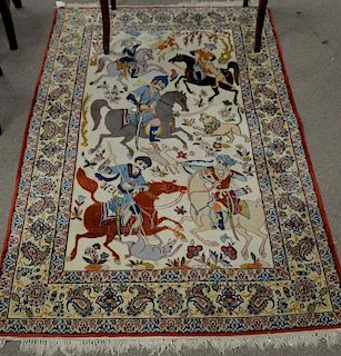 Isfahan pictorial throw rug, 3' 6" x 5'5".