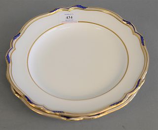 Set of sixteen copeland spode plates with cobalt blue and gold rim made for Charles R Lynde, Boston written on back. dia. 10 1/2 in.