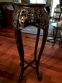 OLD Chinese Hardwood High Flower Stand, late 19th century. 36" h x 11" diameter on top 