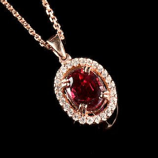 A 14K ROSE GOLD, RUBY, AND DIAMOND LADY'S PENDANT NECKLACE,