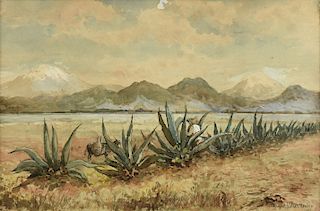 AUGUST LOHR (German/American 1843-1919) A PAINTING, "Popocatépel and Iztaccíhuatl (Popo and Itza)," MEXICO, 1909,
