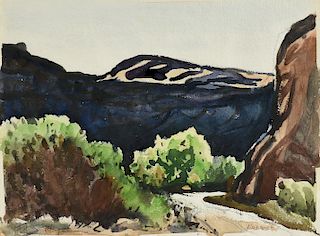 ARTHUR HADDOCK (American 1895-1980) A PAINTING, "8 Miles from Moab: On Road Moab to Potash," OCTOBER 4, 1965,