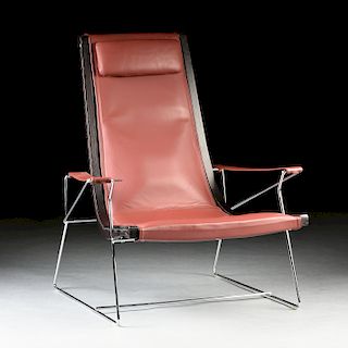 A CONTEMPORARY B&B ITALIA RED LEATHER, STAINED ASH AND CHROMED STEEL ARMCHAIR, J.J. STYLE, DESIGNER ANTONIO CITTERIO, CIRCA 2012,
