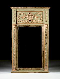 A NEOCLASSICAL REVIVAL STYLE GOLD AND GREEN PAINTED TRUMEAU MIRROR, MODERN,