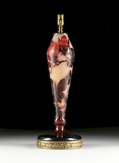 A GALLÉ CAMEO GLASS "MAGNOLIA" TABLE LAMP BASE, SIGNED, CIRCA 1920,