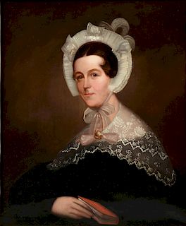 AMERICAN SCHOOL (19th Century) A PAINTING, SUFFOLK COUNTY, NEW YORK, "Portrait of Fanny Roe Overton," 1830-1840,
