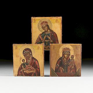 A GROUP OF THREE RUSSIAN ORTHODOX ICONS OF THE VIRGIN MARY WITH CHILD, UKRAINIAN, 18TH/19TH CENTURY,