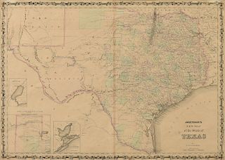 AN AMERICAN CIVIL WAR ERA ANTIQUE MAP, "Johnson's New Map of the State Of Texas," NEW YORK, 1860-1863,