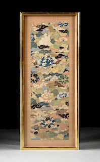 A CHINESE POLYCHROME SILK FLORAL KESI PANEL, 19TH/20TH CENTURY,