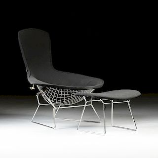 HARRY BERTOIA (ITALIAN/AMERICAN 1915-1978) A CHROMED WIRE CHAIR AND OTTOMAN, "BIRD LOUNGE CHAIR AND OTTOMAN,"