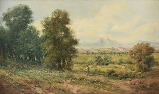 SAMUEL SPOKES (19th Century) A PAINTING, "Landscape with Figure on Path,"