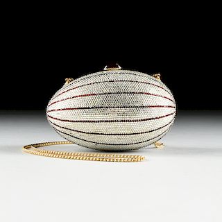 A CHIC JUDITH LIEBER CLEAR AND RED RHINESTONE INLAID EVENING CLUTCH PURSE, SIGNED, CIRCA 1984,