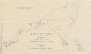 AN ANTIQUE U.S. ARMY CORPS OF ENGINEERS SURVEY MAP, "Dickinson Bayou, Texas," CIRCA 1900,