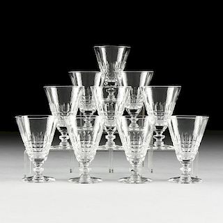 A SET OF TEN HAWKES STYLE CUT GLASS CLARET WINE STEMWARE, 20TH CENTURY,
