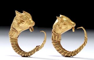 Beautiful Greek 21K+ Gold Earrings w/ Bulls (pr)
