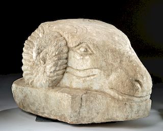 Greek Hellenistic Marble Head of a Ram (from Throne)