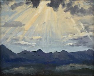 FRANK SIMON HERRMANN (AMERICAN 1866-1942) A PAINTING, "Light Breaking Through the Clouds,"