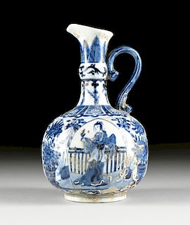 A CHINESE BLUE AND WHITE PAINTED EWER, ARTEMISIA LEAF, KANGXI PERIOD (1662-1722),
