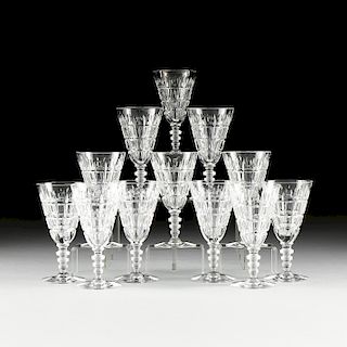 A SET OF TWELVE HAWKES CUT GLASS WATER GOBLET STEMWARE, VERNAY PATTERN, SIGNED, 20TH CENTURY,