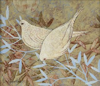 ORIS ROBERTSON (American/Texas 1937-2002) A PAINTING, "Two Doves," 1972,